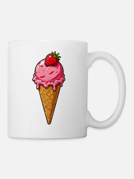 Erdbeere Eis Kugel - Tasse - Weiß