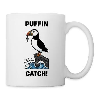 Atlantic puffin fishing sea catch black shearwater - Mug - white - Right