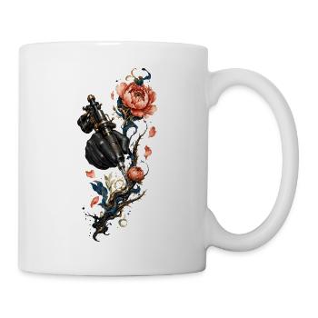 Steampunk-Nadel und Blumen - Tasse - Weiß - Rechts