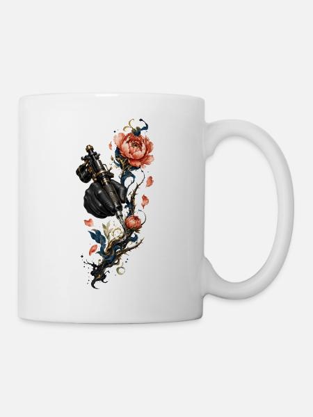 Steampunk Needle and Flowers - Mug - white