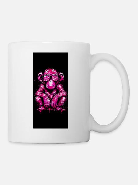 Rosa Graffiti-Affe mit Brille - Tasse - Weiß
