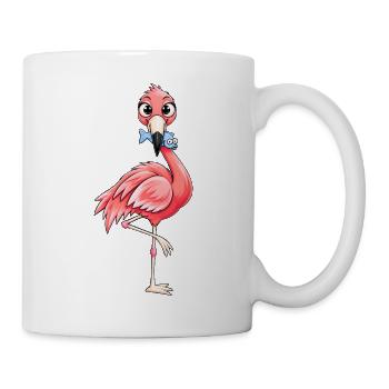Lustiger Flamingo mit Fisch - Tasse - Weiß - Rechts