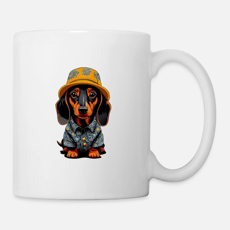 Dackel mit Fischerhut - Tasse - Weiß