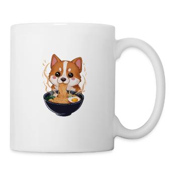 Kawaii Dog Eating Ramen - Mug - white - Right