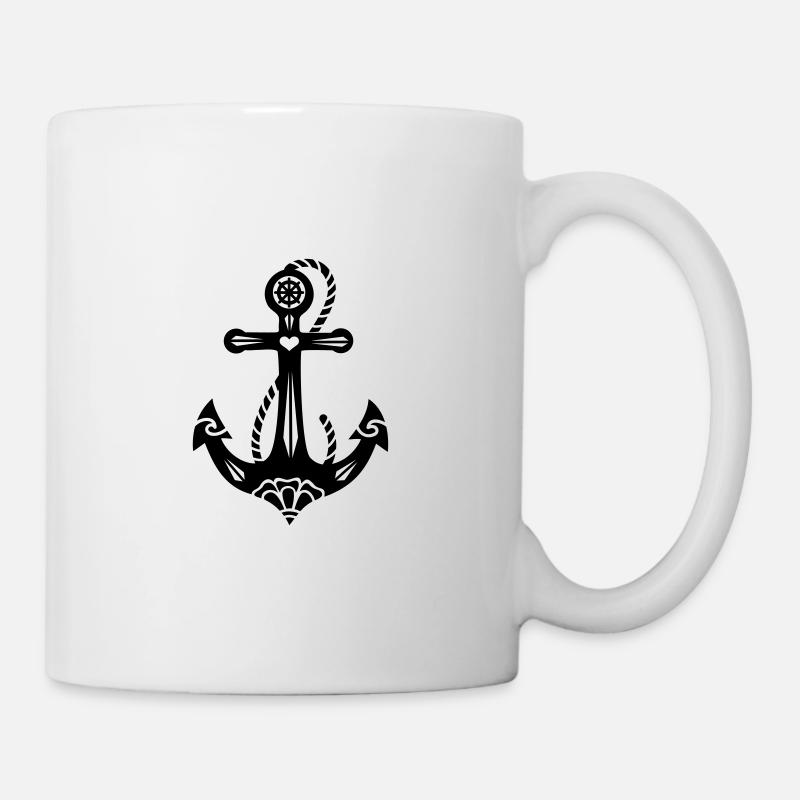 Anker, 23 Farben möglich, Tattoo Style - Tasse - Weiß