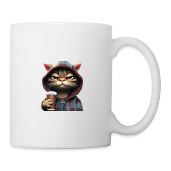 Guten Morgen Spruch mit genervter Katze mit Kaffee - Tasse - Weiß - Rechts