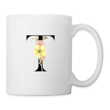 Eleganter Buchstabe 'T' mit Blumen - Tasse - Weiß - Rechts