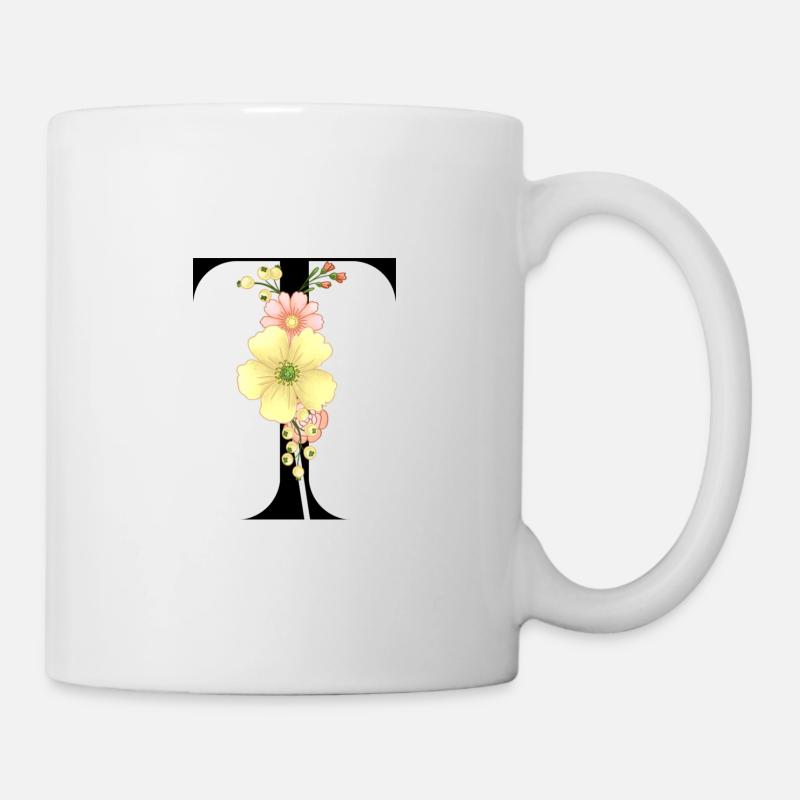 Elegant letter 'T' with flowers - Mug - white