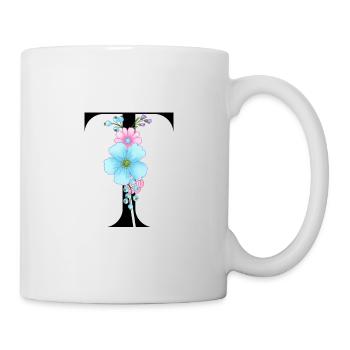 Eleganter Buchstabe 'T' mit Blumen - Tasse - Weiß - Rechts