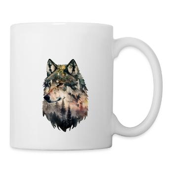 Wolf Aquarell Wald Waldtier Doppelbelichtung Tier - Tasse - Weiß - Rechts