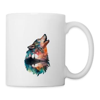 Wolf Doppelbelichtung Wald Natur wandern Wildnis - Tasse - Weiß - Rechts