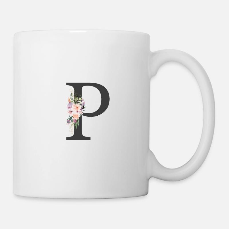 Buchstabe P, Monogramm, Blumen - Tasse - Weiß