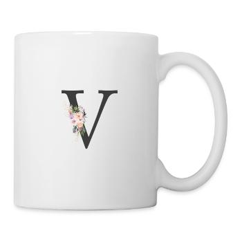 Buchstabe V, Monogramm, Blumen - Tasse - Weiß - Rechts