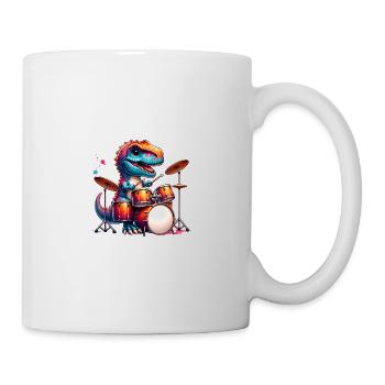 Cool T-Rex Dinosaur On Drums - Mug - white - Right