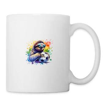Cooler Faultier Fußballspieler Ball Sport - Tasse - Weiß - Rechts
