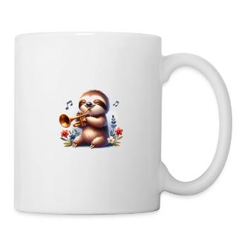 Cute sloth as a trumpeter music motif - Mug - white - Right