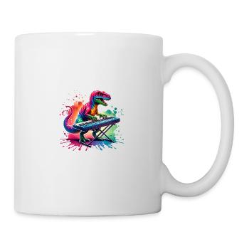Cool dino musician on the keyboard - Mug - white - Right