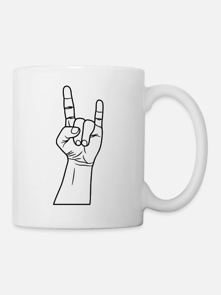 Rocker rock hard rock rocker greeting metal hand finger - Mug - white