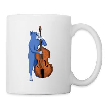CAT PLAYING A DOUBLE BASS – BAD ASS BASS CAT - Mug - white - Right
