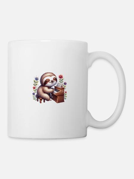 Süßes Faultier Pianist Musik Design - Tasse - Weiß
