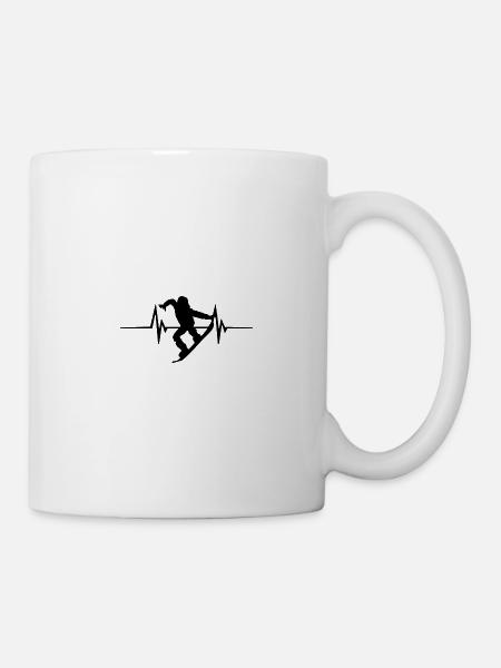 Snowboard Heartbeat – ECG Line - Mug - white