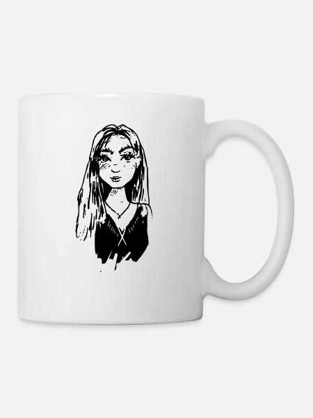 dessin à l'encre noire portrait fille - Mug blanc - blanc