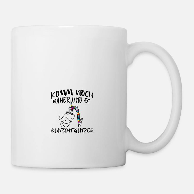 Komm Noch Näher & Es Klatscht Glitzer Mittelfinger - Tasse - Weiß