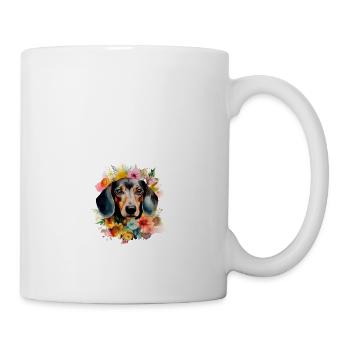 Dachshund Dog Teckel Watercolor Art Flowers - Mug - white - Right
