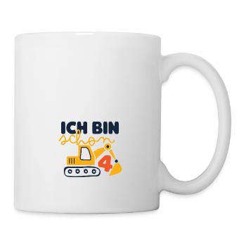 Geburtstagskind 4. Geburtstag Bagger Baustelle - Tasse - Weiß - Rechts