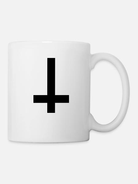 upside-down black cross - gothic motif gloomy - Mug - white