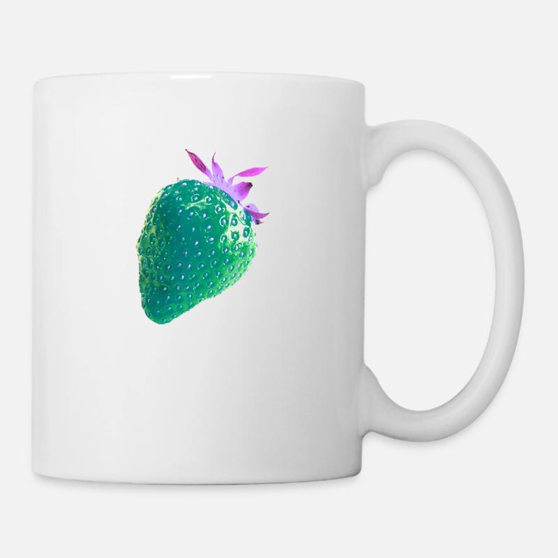 Erdbeere, blau, popart, kunst,artwork, grün - Tasse - Weiß
