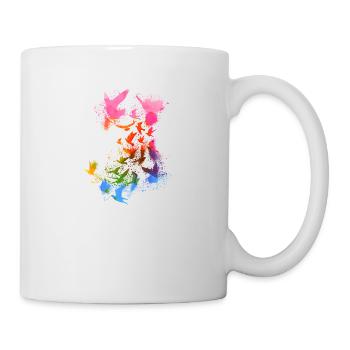 pigeons, sourds, oiseaux, troupeaux d’oiseaux, colorés, graffitis, - Mug blanc - blanc - Droite