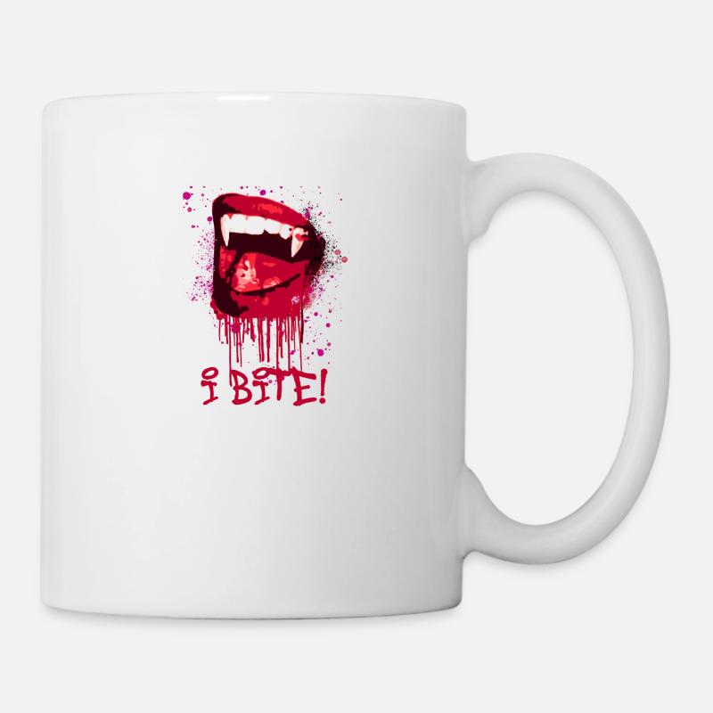 i bite, vampire,vampir,blut,mund, halloween,bite - Tasse - Weiß