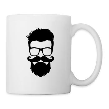 Hipster mit Bart und Haare Vollbart Schnurrbart - Tasse - Weiß - Rechts