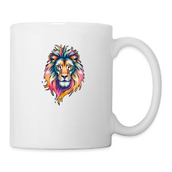 Bunter Löwenkopf – Majestätisches T-Shirt-Design i - Tasse - Weiß - Rechts