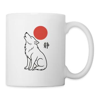 Loup japonais et lune rouge - Mug blanc - blanc - Droite