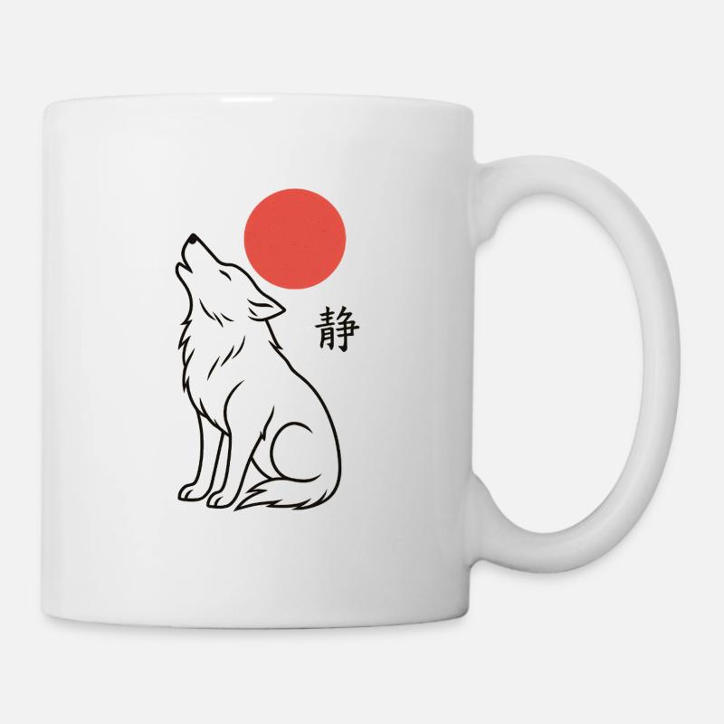 Loup japonais et lune rouge - Mug blanc - blanc