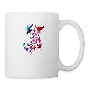 pigeons, sourds, oiseaux, troupeaux d’oiseaux, colorés, graffitis, - Mug blanc - blanc - Droite
