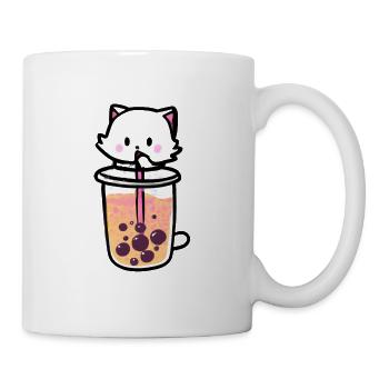süße Katze kawaii trinkt Bubble Tea Anime - Tasse - Weiß - Rechts