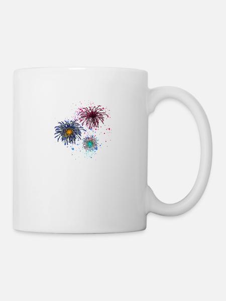 Feux d’artifice,Fusées,Étoiles,Réveillon du Nouvel An,Coloré - Mug blanc - blanc