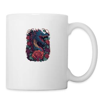 Red dragon with red roses dragon - Mug - white - Right