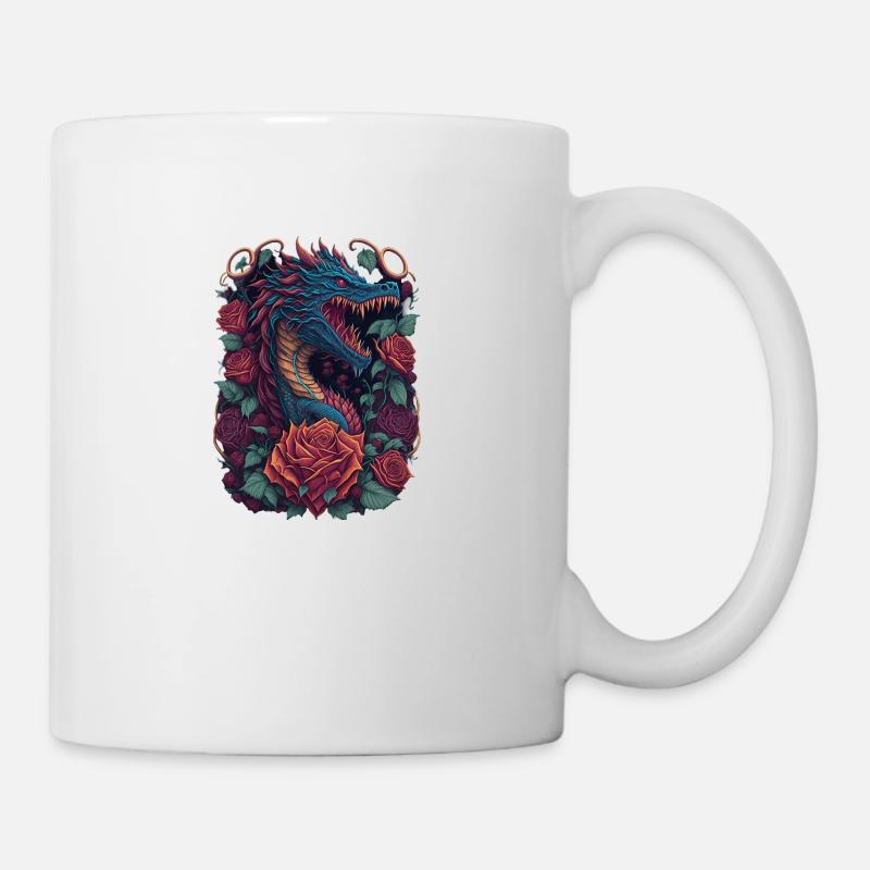 Roter Drache mit roten Rosen Drachen - Tasse - Weiß