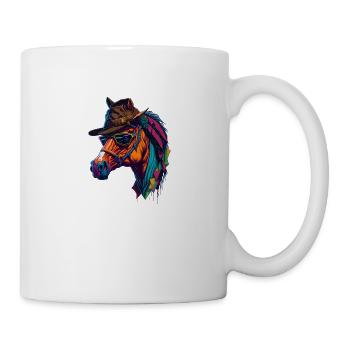 Pferd mit Hut und Sonnenbrille cool und bunt - Tasse - Weiß - Rechts