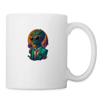 Alien in space with sunglasses and suit - Mug - white - Right