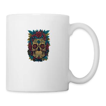 Totenkopf mit Blumen Gothic Cool - Tasse - Weiß - Rechts