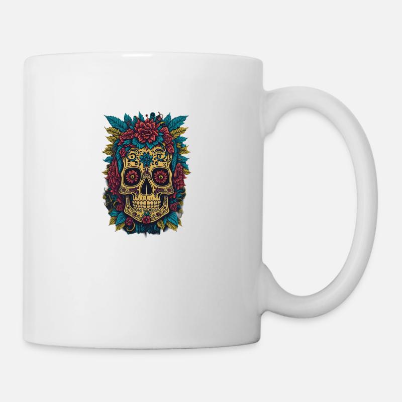 Skull with flowers Gothic Cool - Mug - white