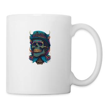 Squelette Crâne avec chapeau et fleurs Bande dessinée cool - Mug blanc - blanc - Droite