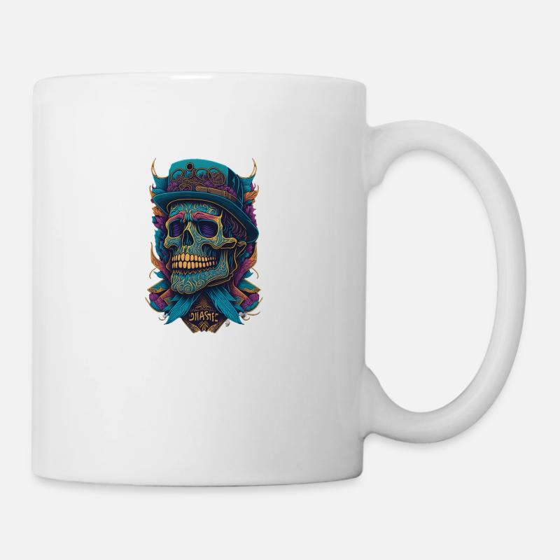 Squelette Crâne avec chapeau et fleurs Bande dessinée cool - Mug blanc - blanc