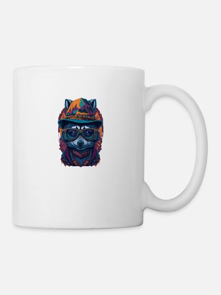 Cute raccoon with hat and funny glasses - Mug - white