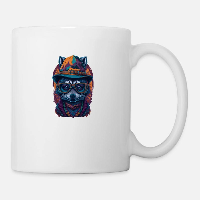 Cute raccoon with hat and funny glasses - Mug - white
